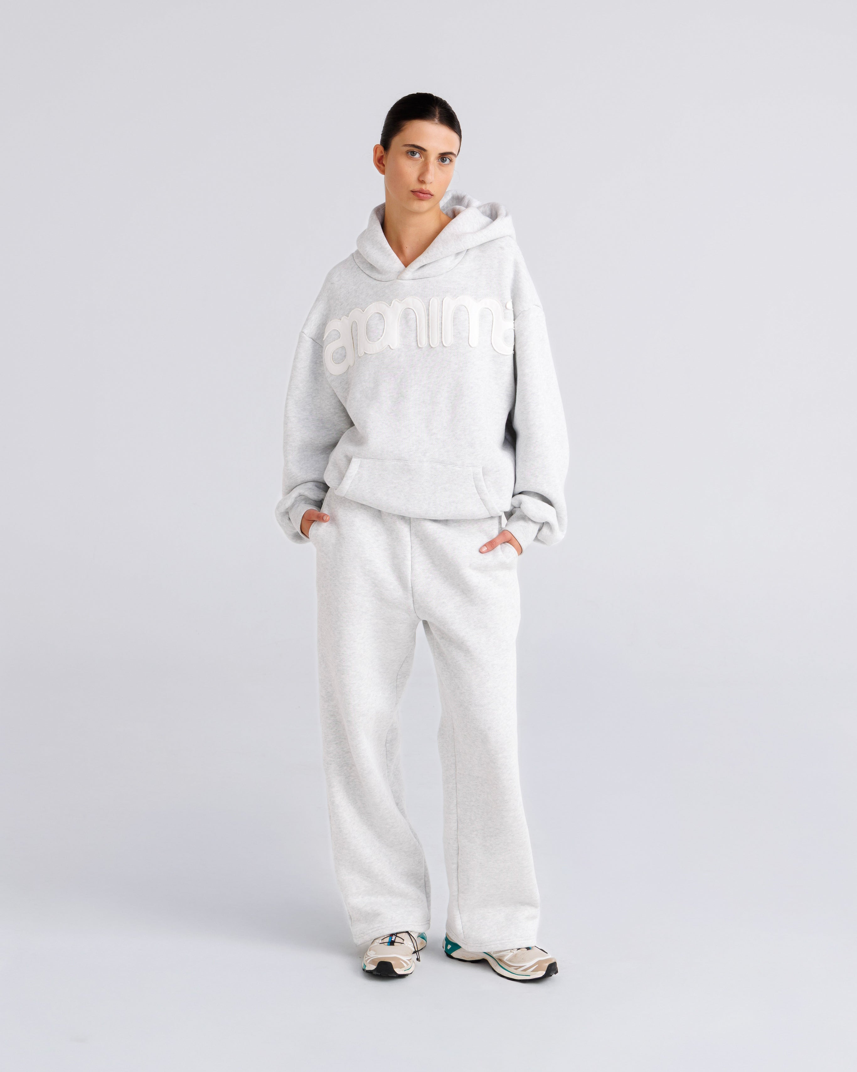 Headline Hood - Heather Grey and White