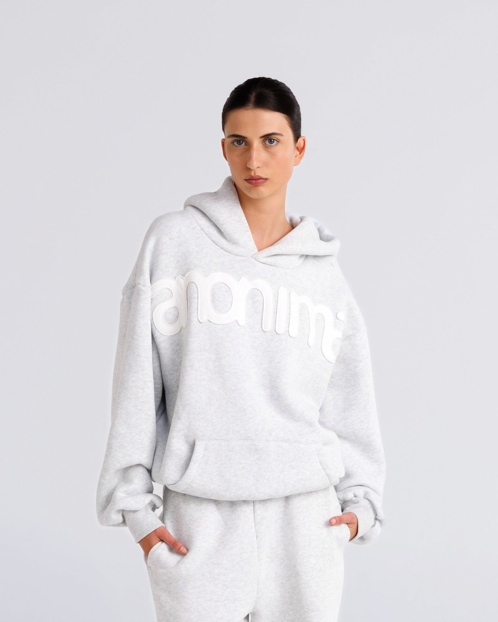 Headline Hood - Heather Grey and White