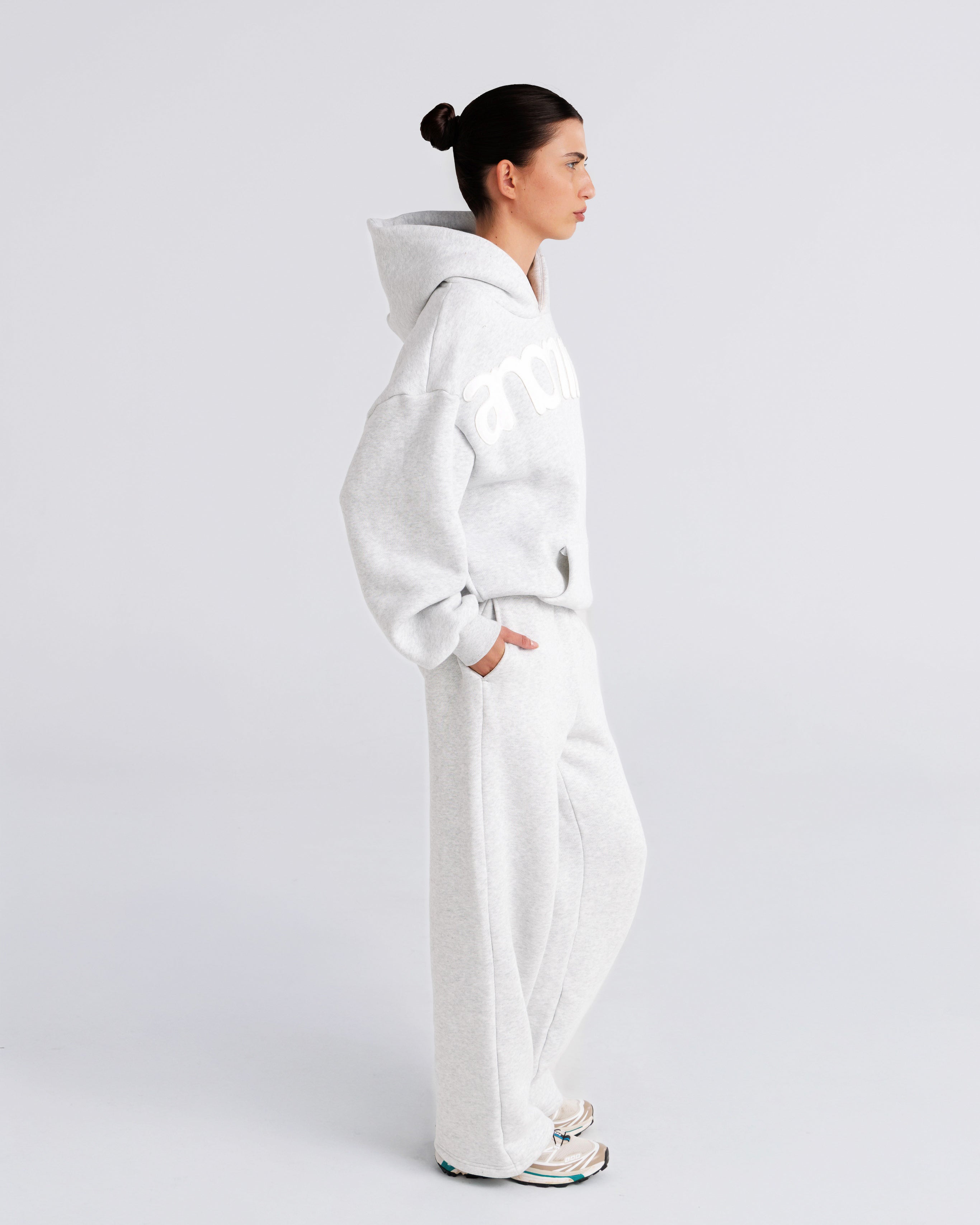 Headline Hood - Heather Grey and White