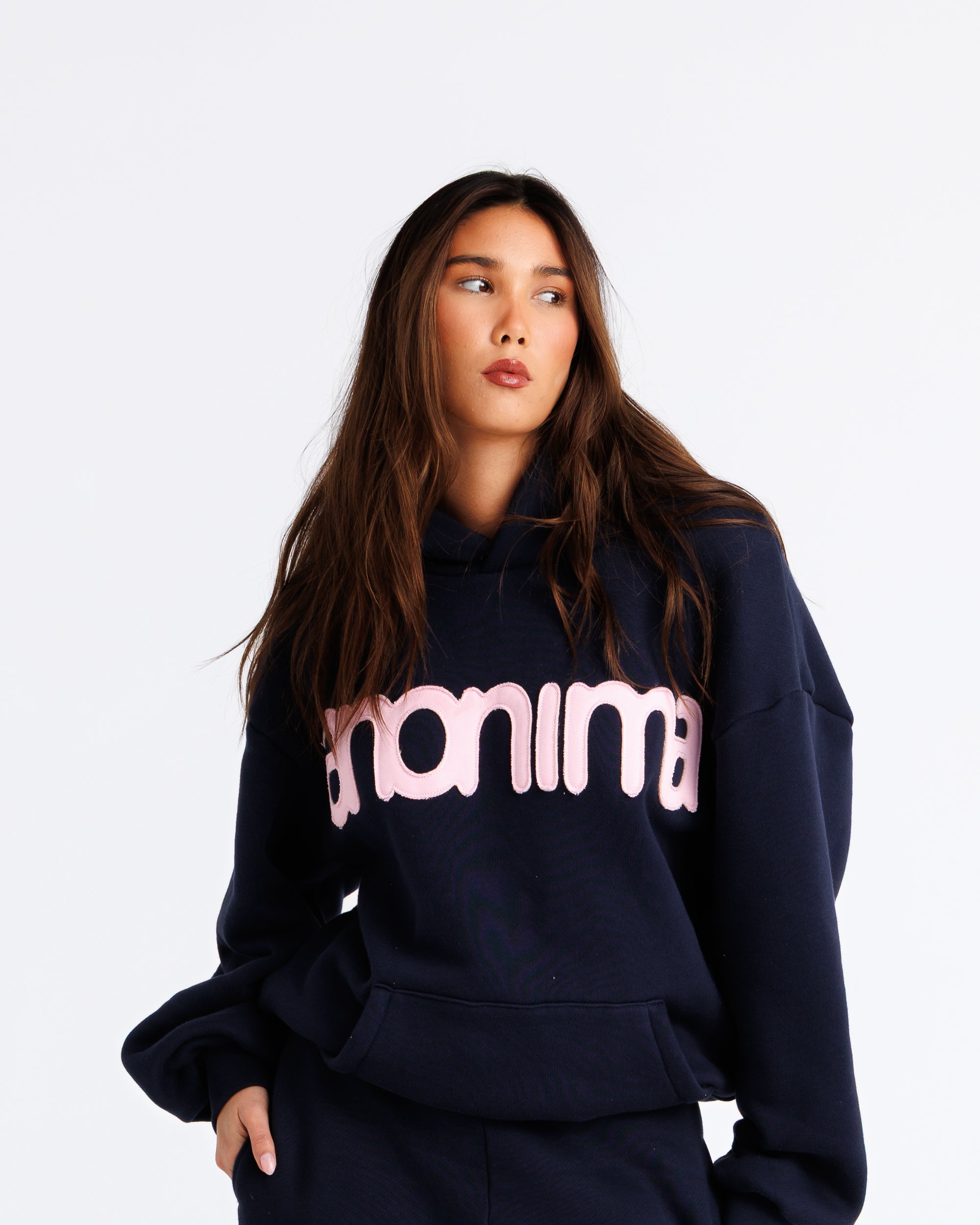 Headline Hood - Navy and Soft Pink