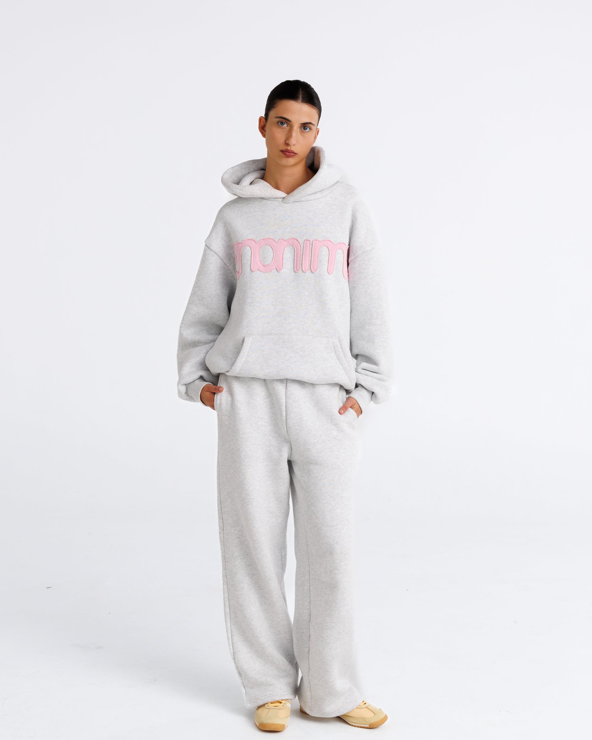 Headline Hood - Heather Grey and Soft Pink