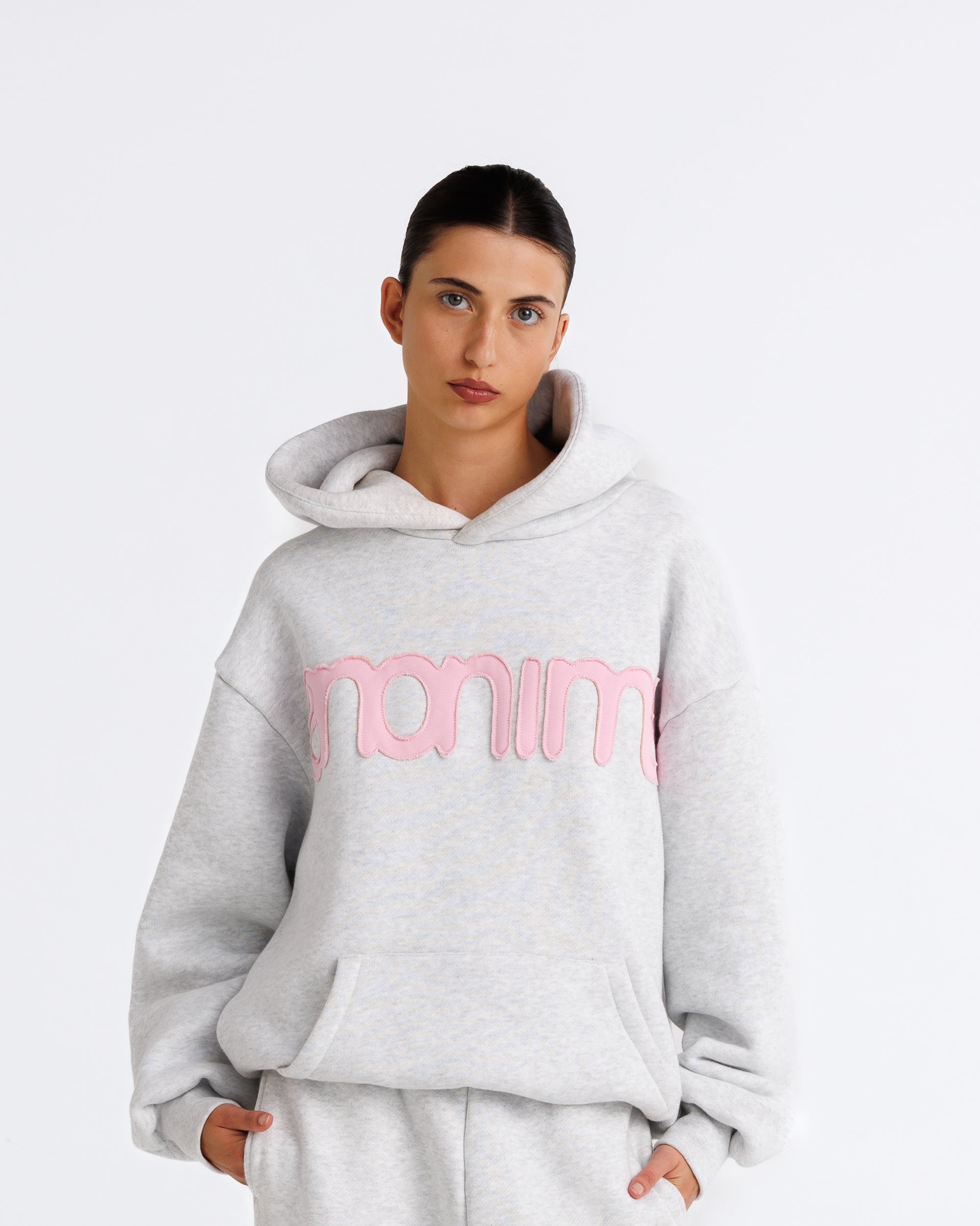 Headline Hood - Heather Grey and Soft Pink