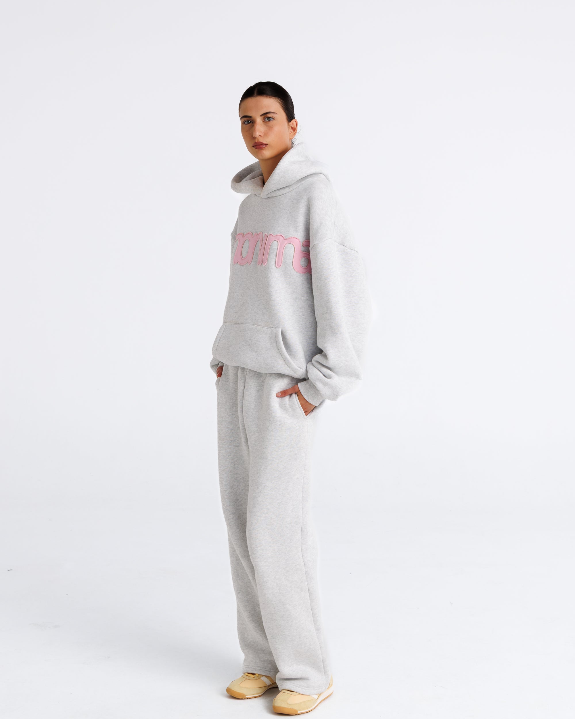 Headline Hood - Heather Grey and Soft Pink