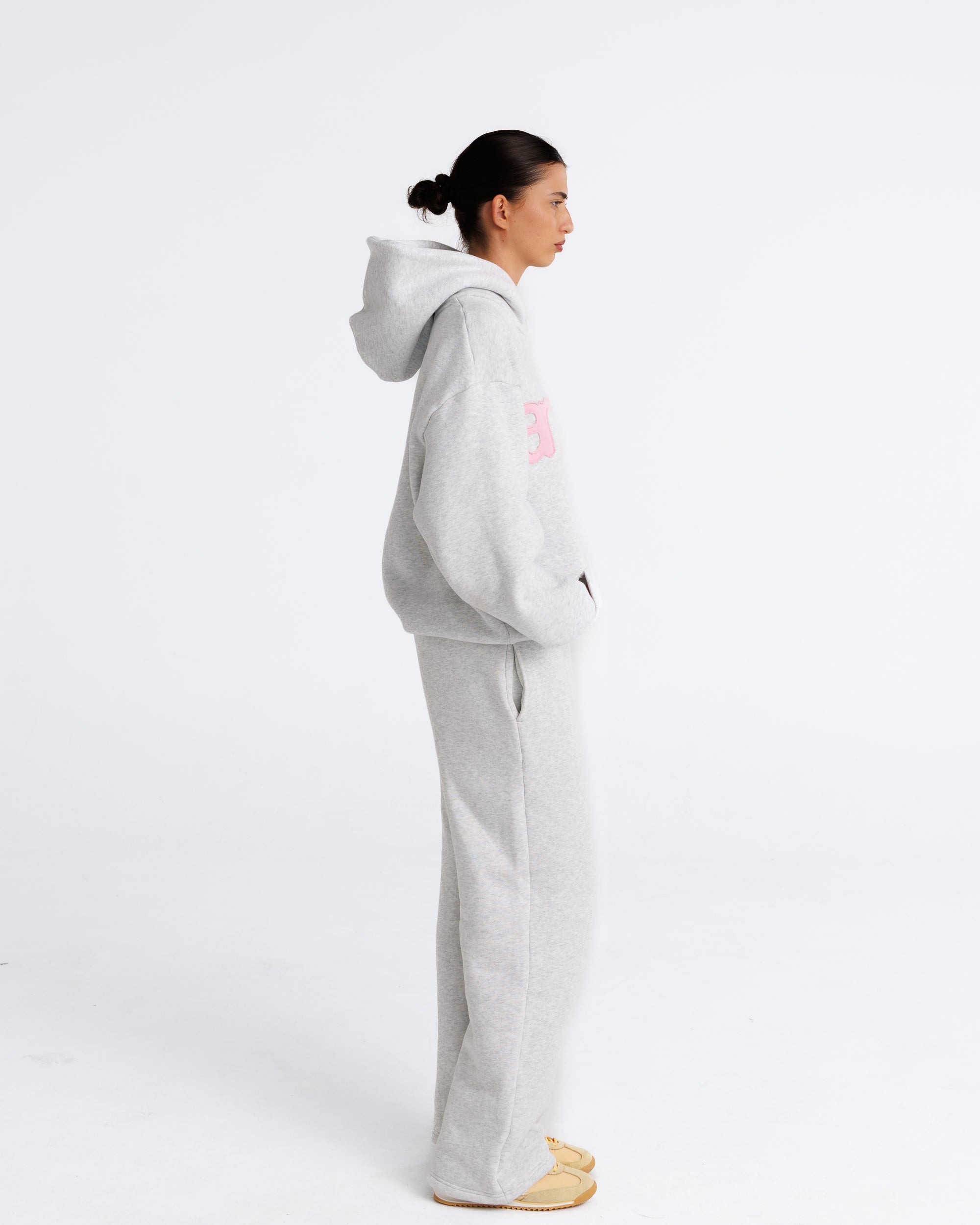 Headline Hood - Heather Grey and Soft Pink