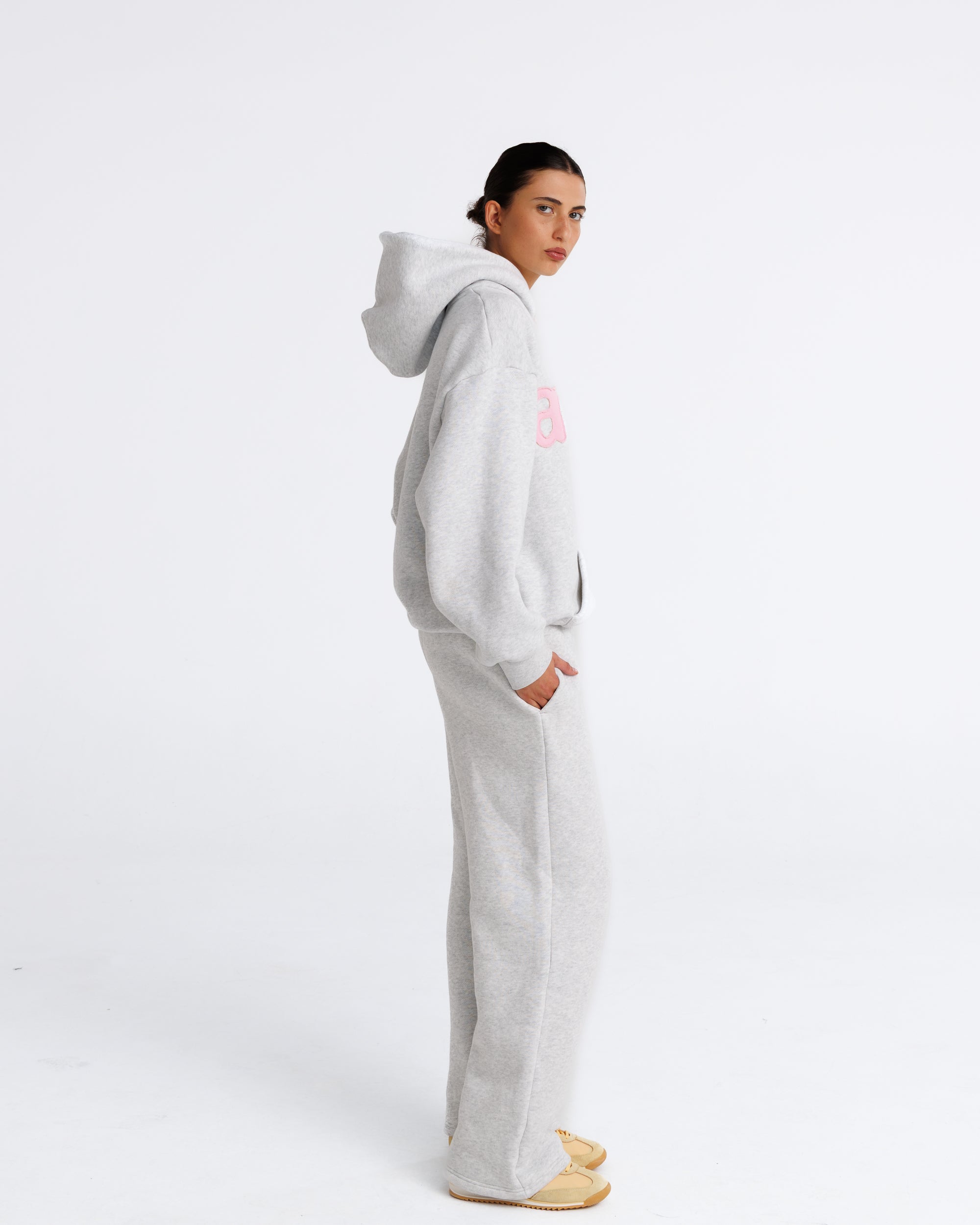 Headline Hood - Heather Grey and Soft Pink