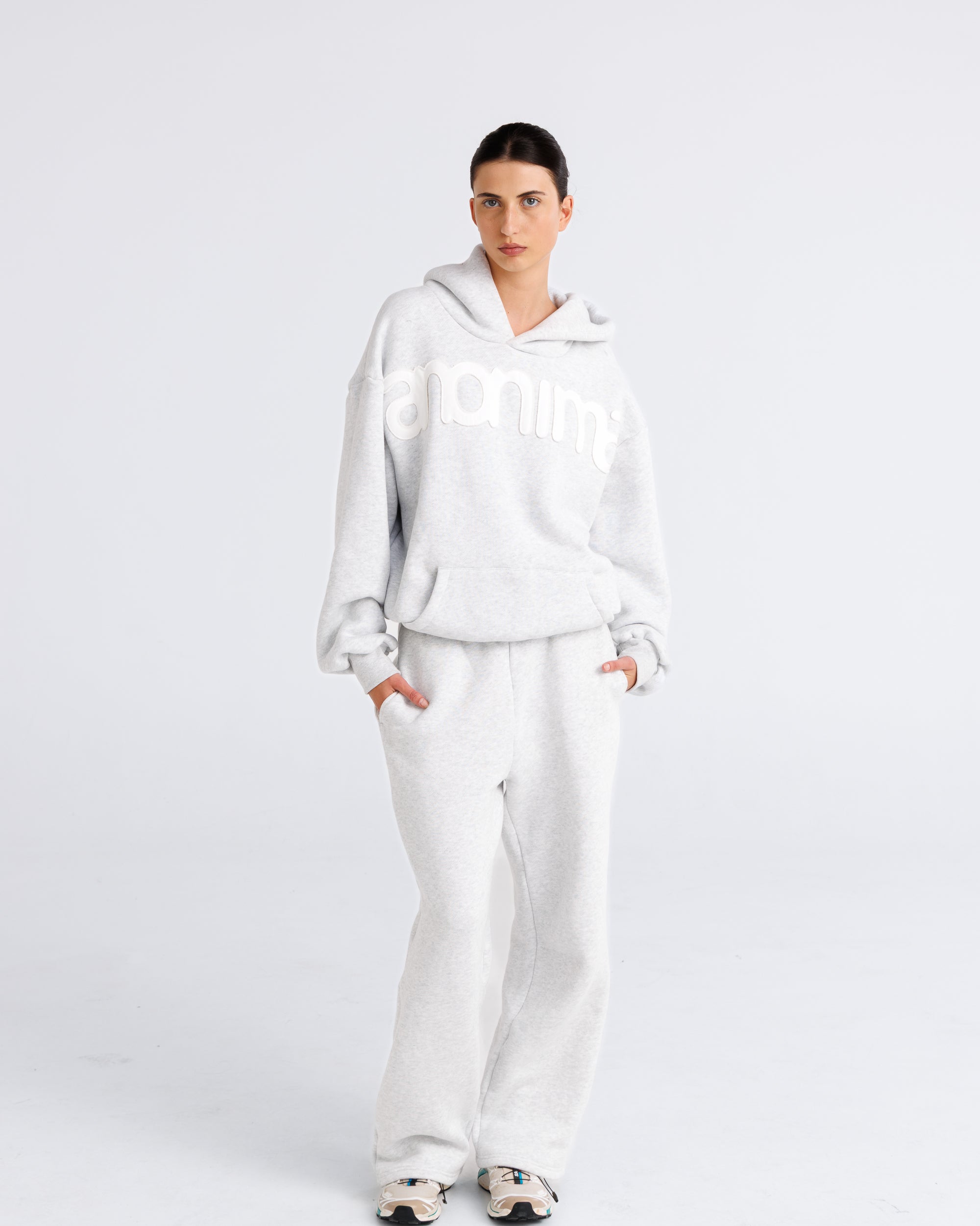 Headline Hood - Heather Grey and White