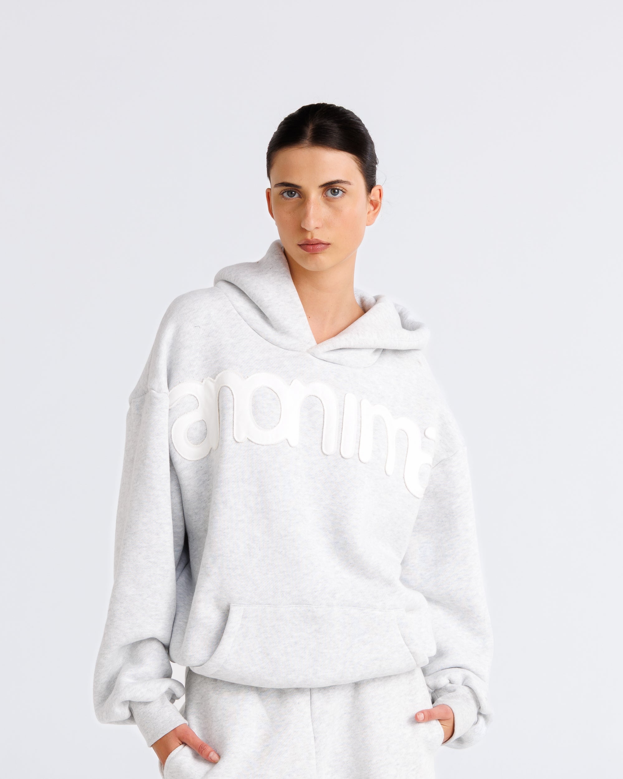 Headline Hood - Heather Grey and White