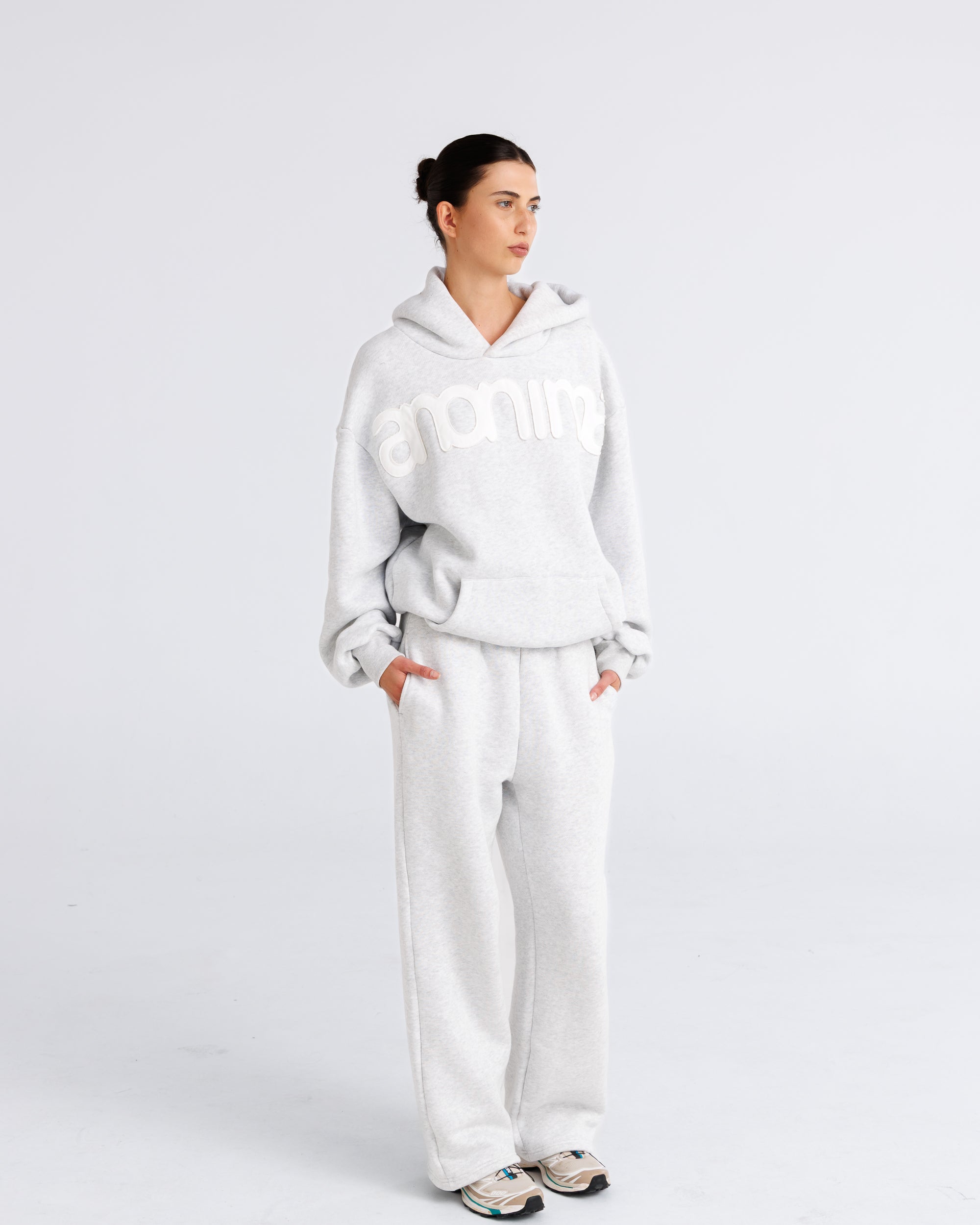 Headline Hood - Heather Grey and White