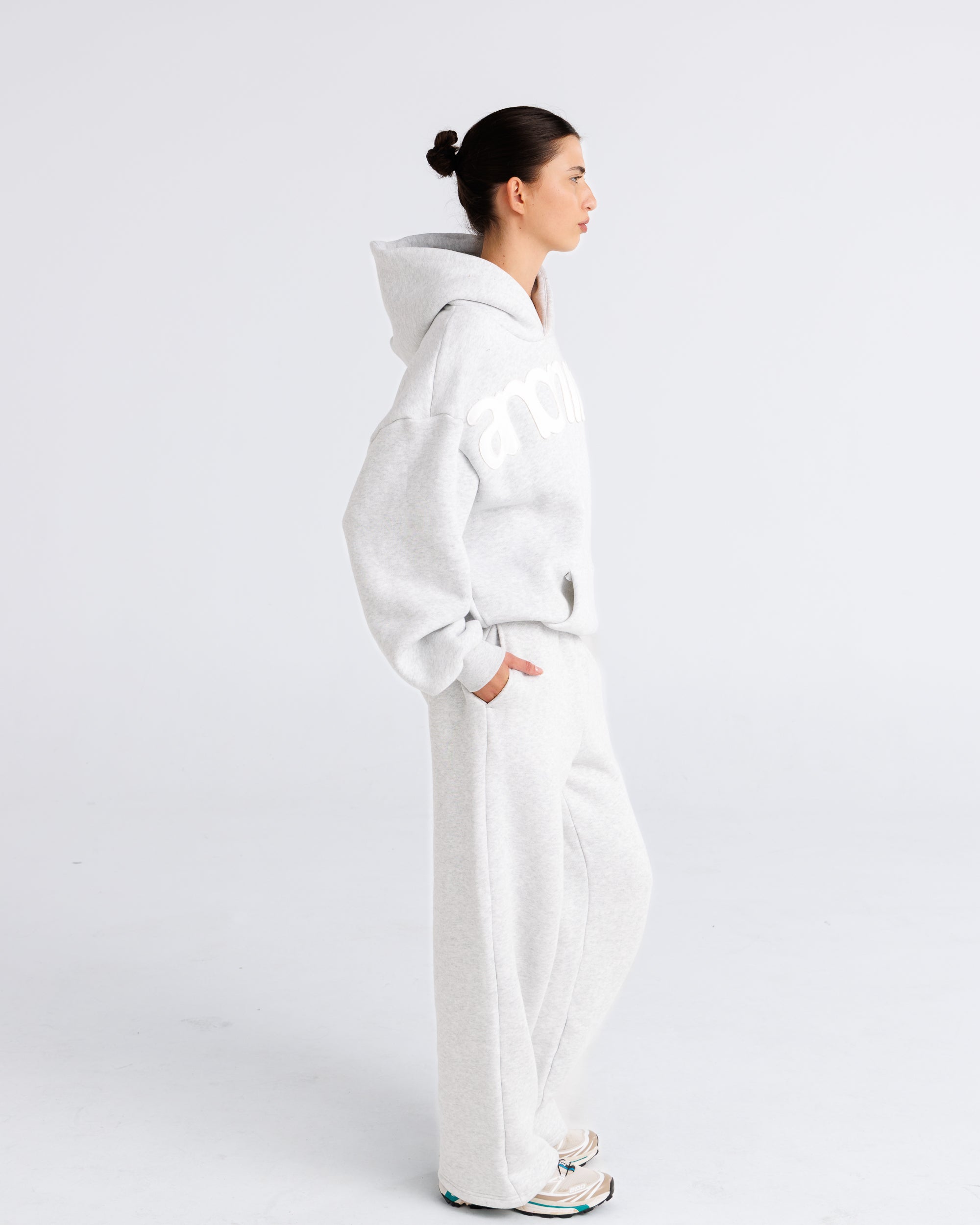 Headline Hood - Heather Grey and White