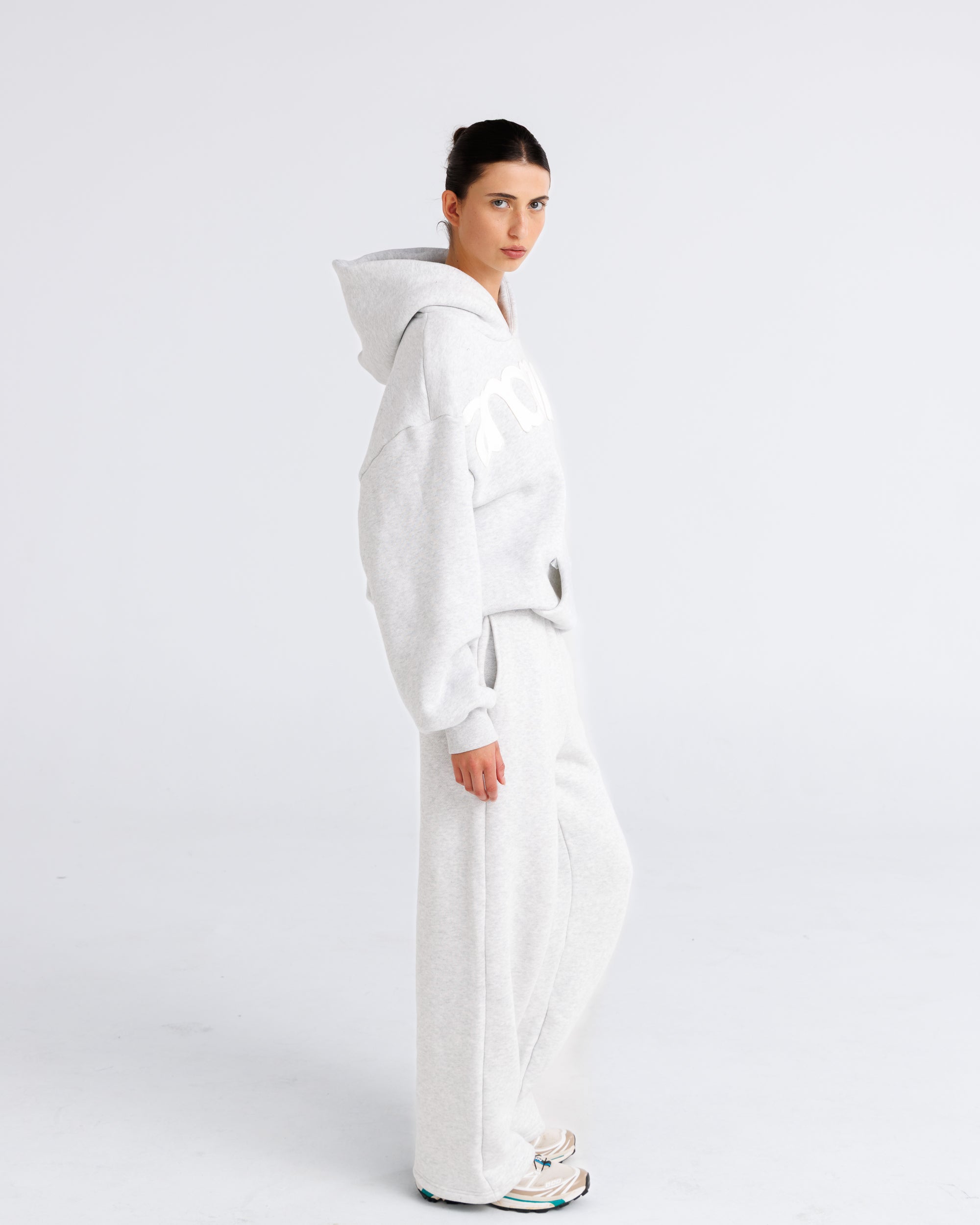 Headline Hood - Heather Grey and White
