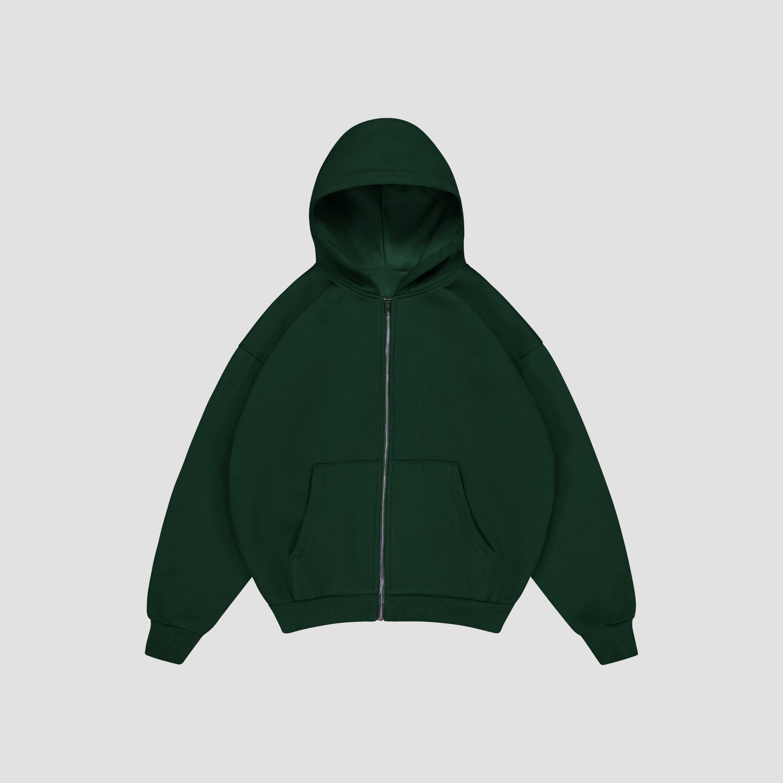 Dark green hoodie on a light gray background