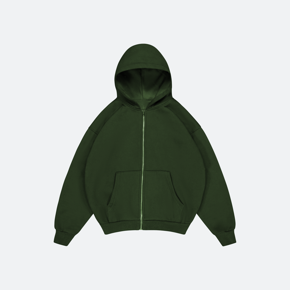 Dark green hoodie on a light gray background