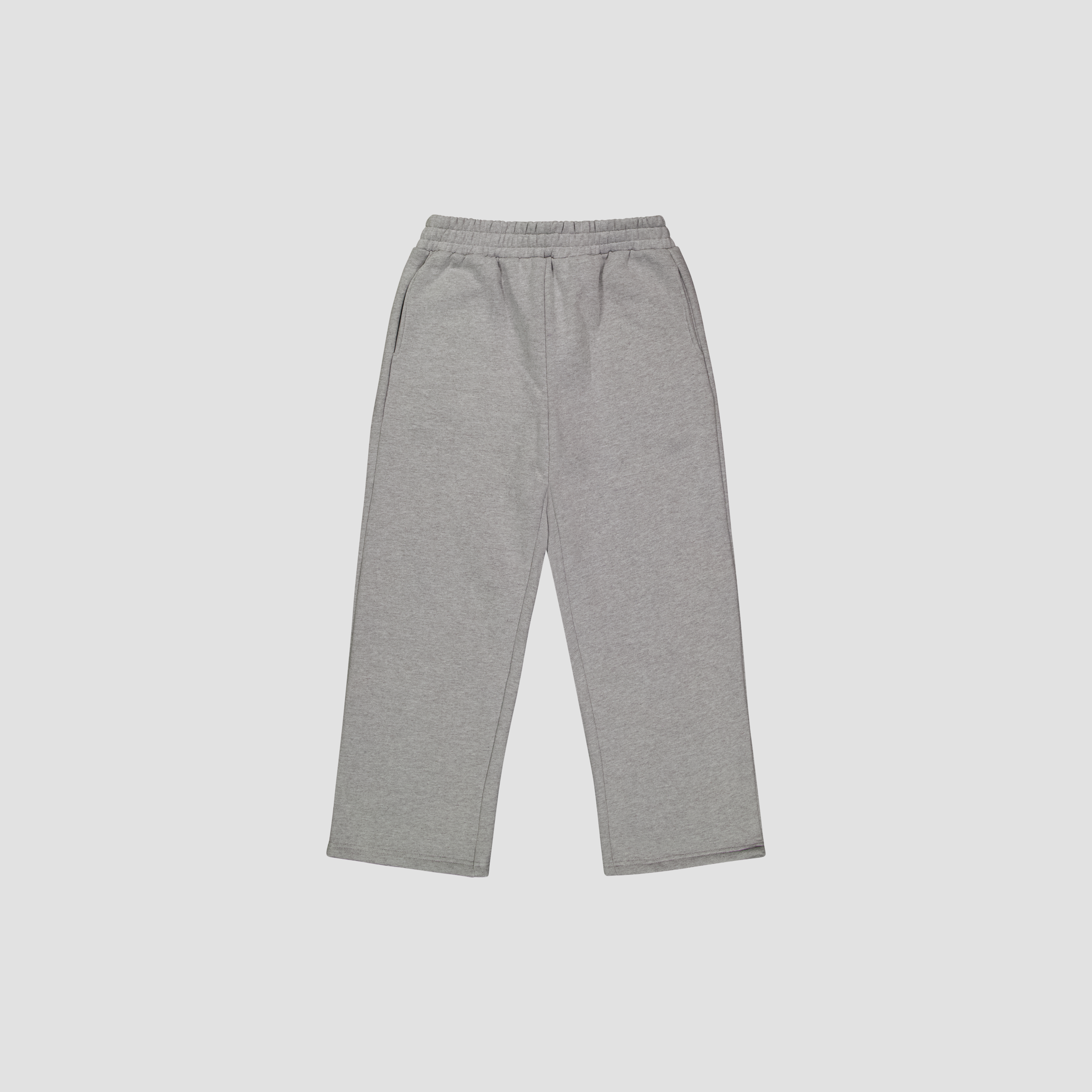 Flat Lay of Gray sweatpants on a white background