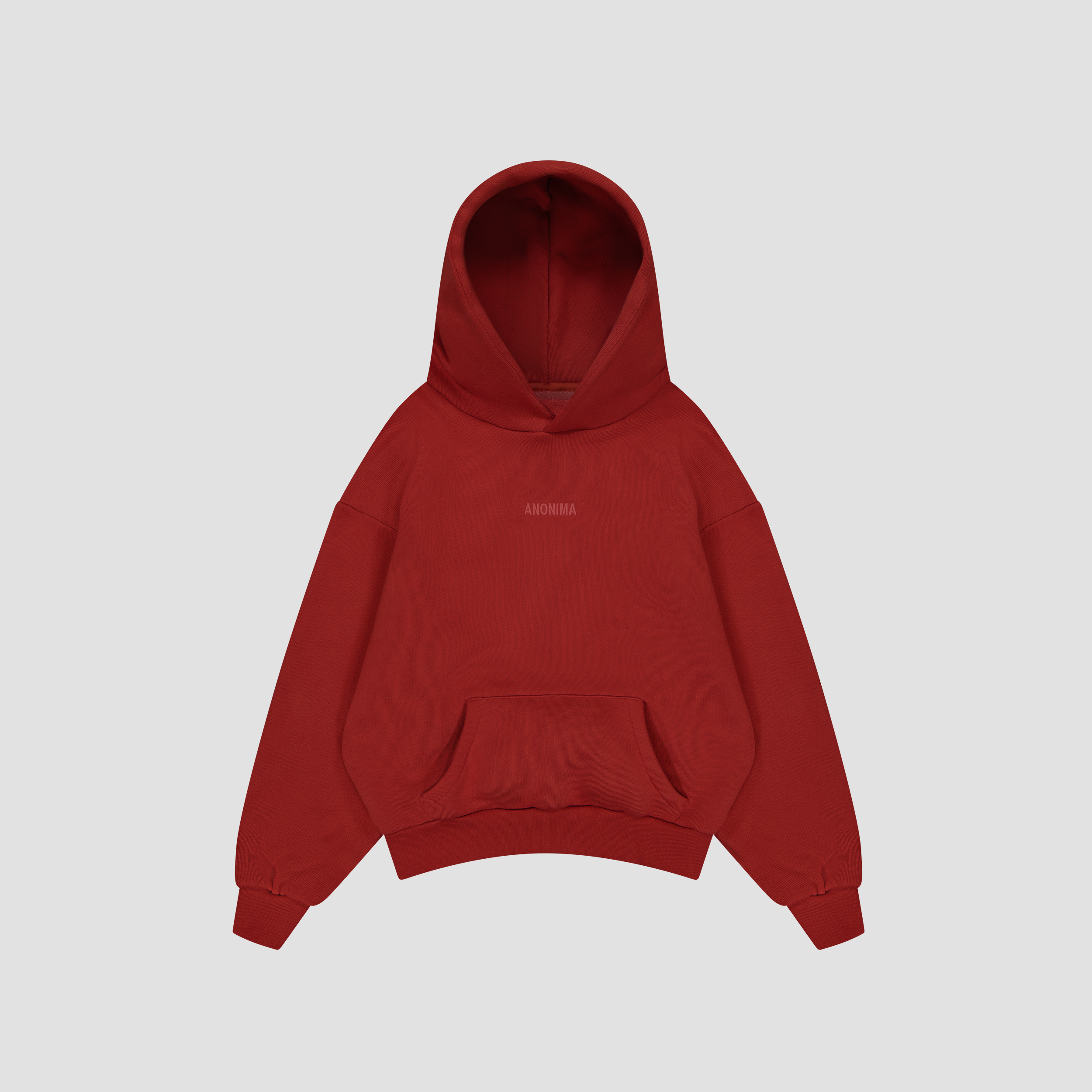 Flat Lay of Red hoodie on a light gray background