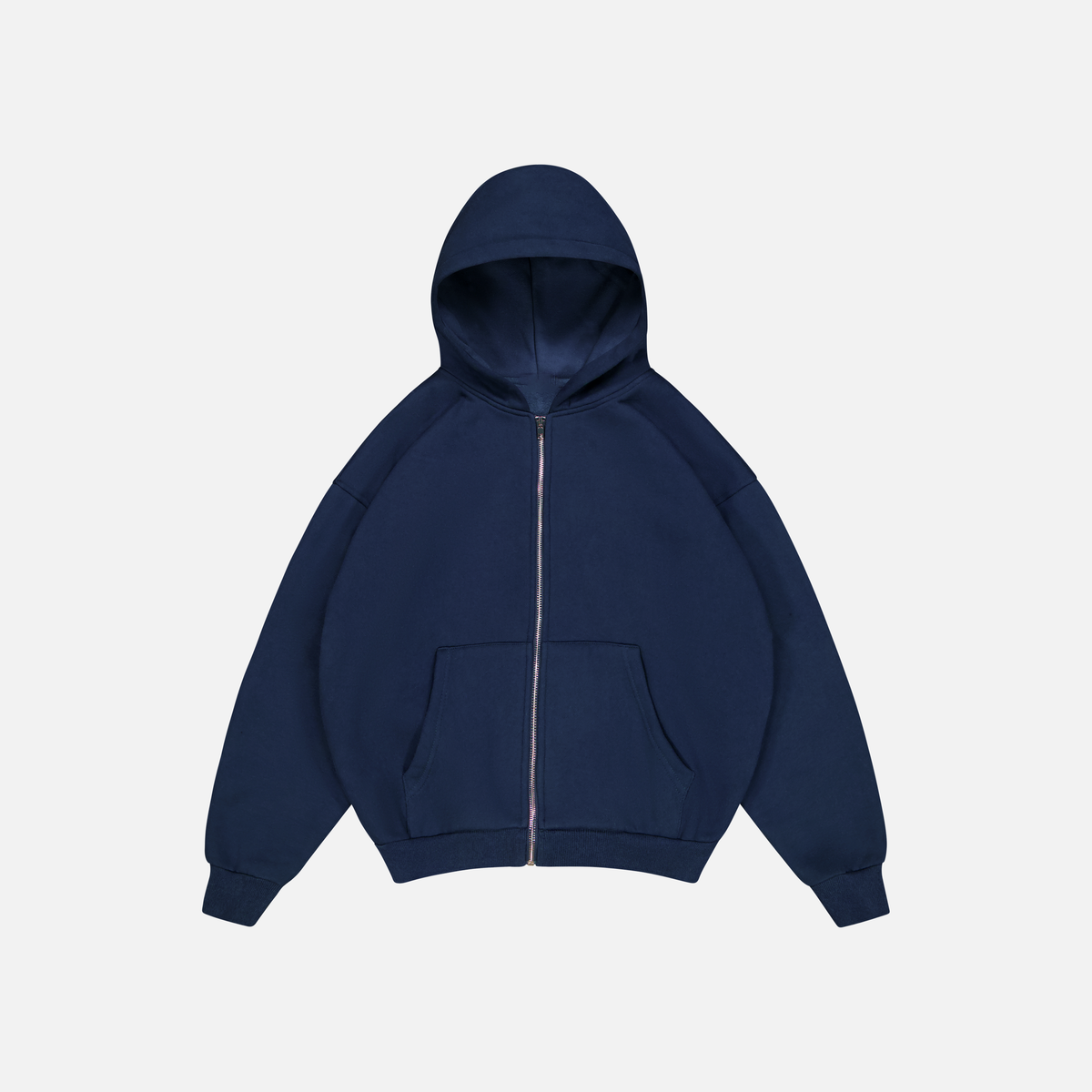 Navy blue hoodie on a light gray background