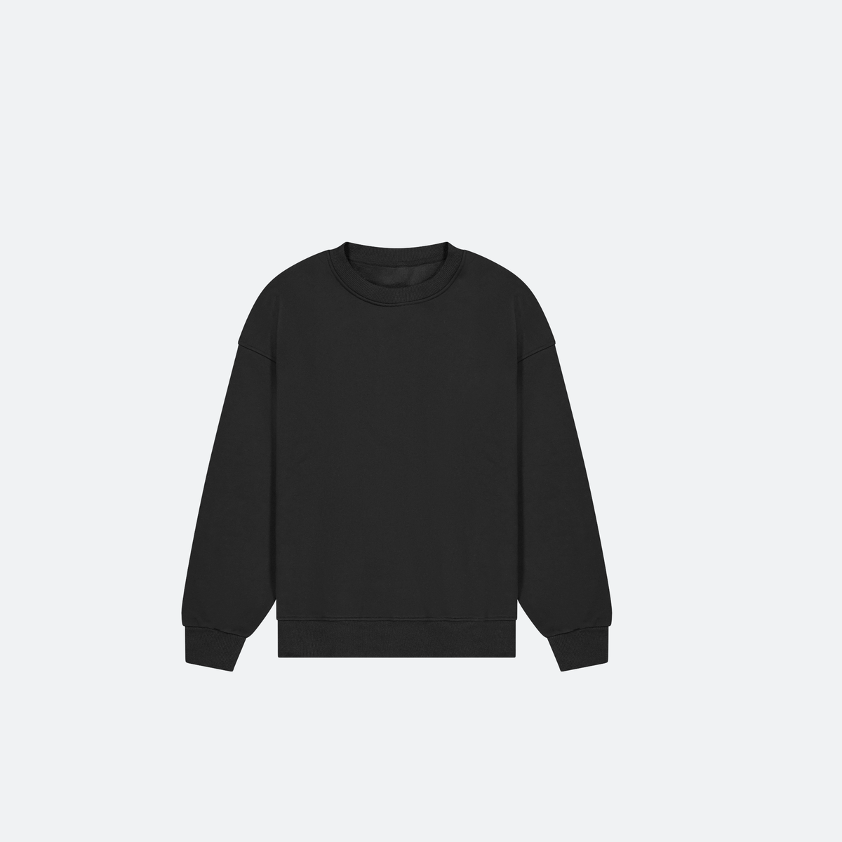 Flat Lay of Black sweater on a light gray background